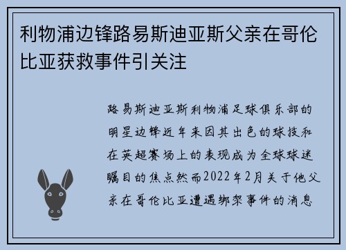 利物浦边锋路易斯迪亚斯父亲在哥伦比亚获救事件引关注